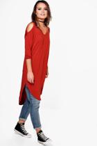 Boohoo Katrina Asymmetric Cold Shoulder Top Rust