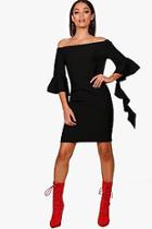 Boohoo Susie Ruffle Sleeve Off Shoulder Shift Dress