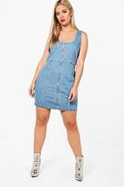 Boohoo Plus Georgie Zip Front Denim Bodycon Dress