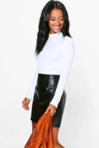 Boohoo Ruby Ribbed Roll Neck Top White