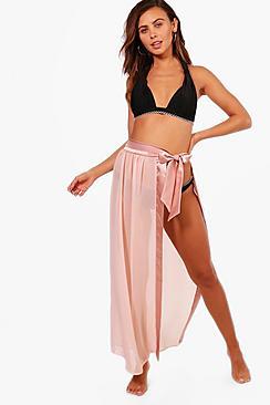 Boohoo Petite Abbie Satin Tie Beach Sarong