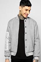 Boohoo Melton Oversized Varisty Jacket With Print Grey
