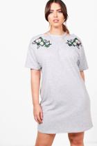 Boohoo Plus Fiona Floral Embroidered Sweat Dress Grey