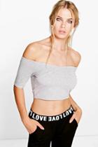 Boohoo Orla Wrap Front Bardot Crop Grey
