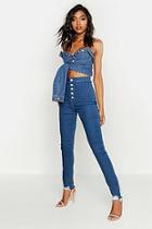 Boohoo Tall Fray Hem Button Front Skinny Jean