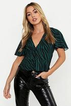 Boohoo Petite Woven Button Up Animal Print Blouse