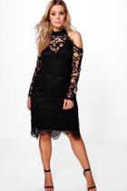 Boohoo Plus Holly Crochet Lace Open Shoulder Midi Dress Black
