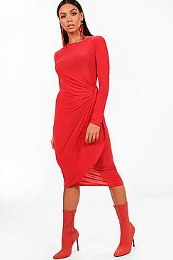 Boohoo Knot Detail Midi Dress