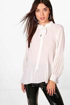 Boohoo Anna Pleated Pussy Bow Blouse