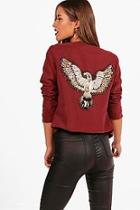 Boohoo Petite Emma Bird Badge Suedette Jacket