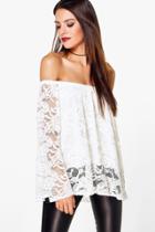 Boohoo Alexia Lace Off The Shoulder Top Ivory