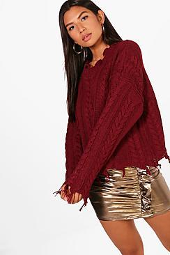 Boohoo Joanna Distressed Crop Cable Jumper