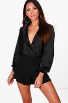 Boohoo Petite Flo Power Shoulder Wrap Crop Blouse