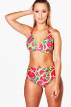 Boohoo Plus Ava Watermelon Print High Waist Bikini Multi