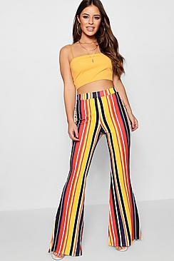 Boohoo Petite Bella Bright Stripe Flare Trouser
