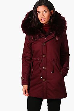 Boohoo Bella Boutique Faux Fur Trim Parka