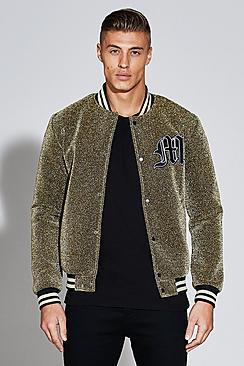 Boohoo Premium Gold Metallic Bonded Bomber Jacket