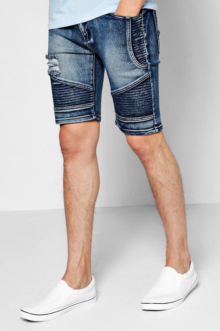 Boohoo Skinny Ripped Biker Shorts Blue