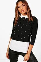 Boohoo Maisy Pearl Embellished 2 In 1 Top
