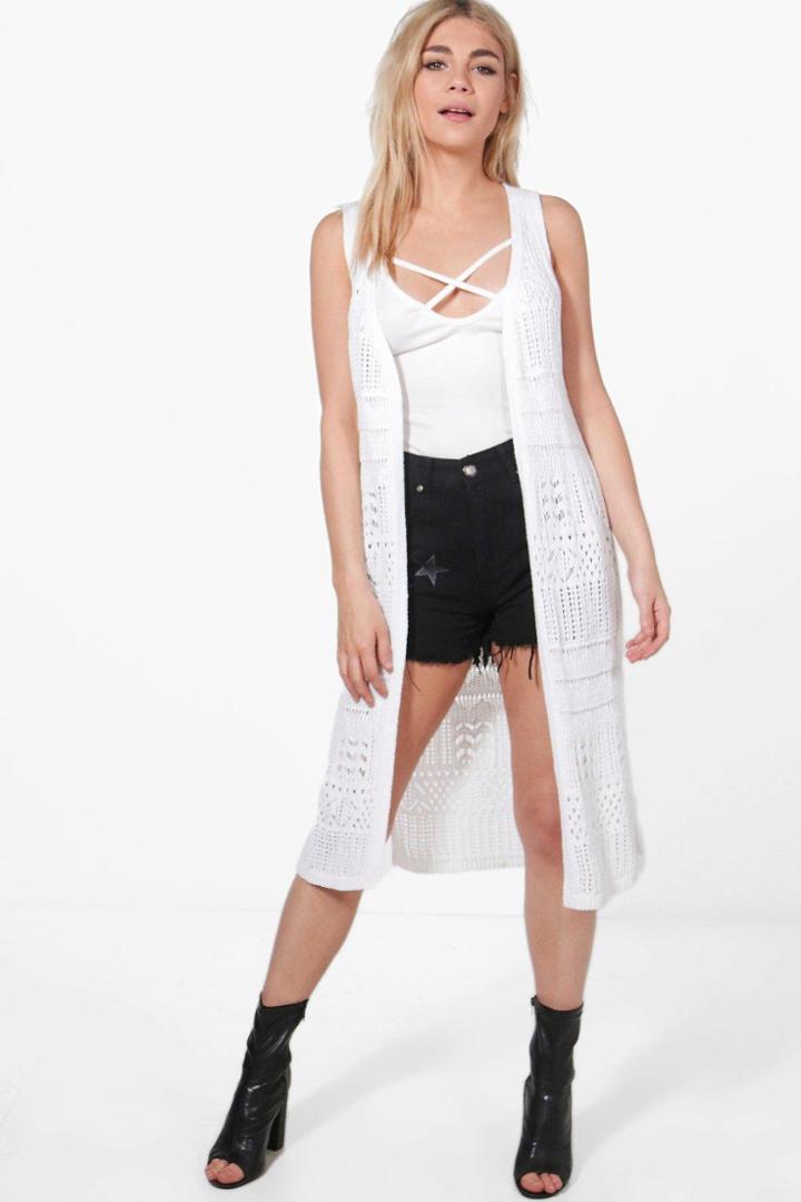 Boohoo Kaley Sleeveless Crochet Cardigan White