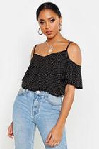 Boohoo Polka Dot Cold Shoulder Pleated Cami