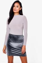 Boohoo Huda Roll Neck Slinky Body Velvet Skirt Co-ord Grey