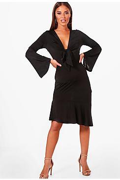 Boohoo Petite Tasha Tie Front Asymmetric Mini Dress