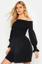 Boohoo Off The Shoulder Shirred Top Skater Dress