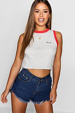 Boohoo Petite Hola Slogan Ringer Vest
