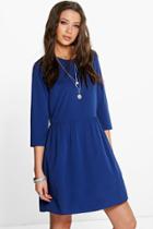 Boohoo Tall Ria Long Sleeve Drop Hem Woven Dress Blue