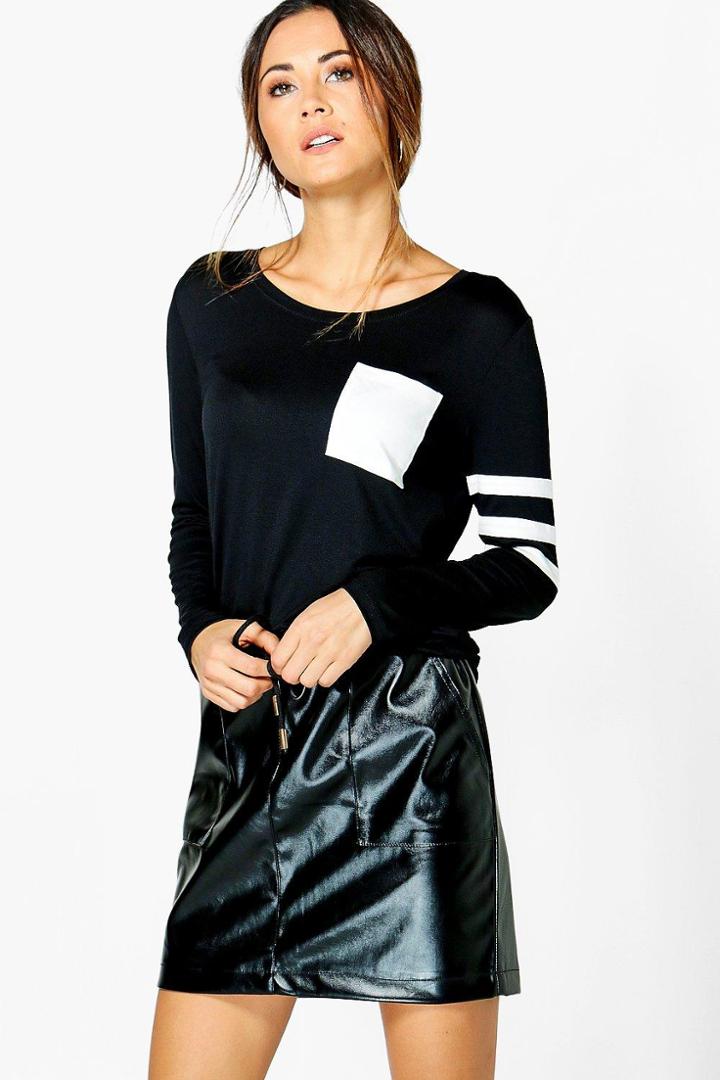 Boohoo Bella Baseball Longline T-shirt Black