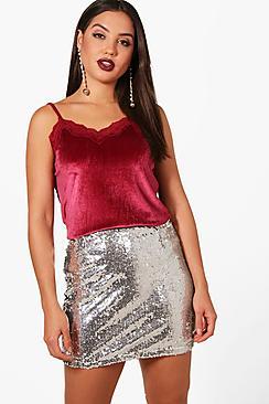 Boohoo Amelia Velvet Lace Trim Cami