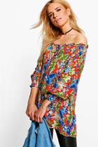 Boohoo Taylor Tropical Print Shirt Red