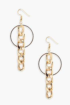 Boohoo Lily Curb Chain Drop Hoop Earrings