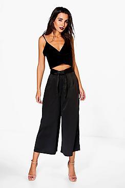 Boohoo Priya Satin Bow Detail Wide Leg Culottes