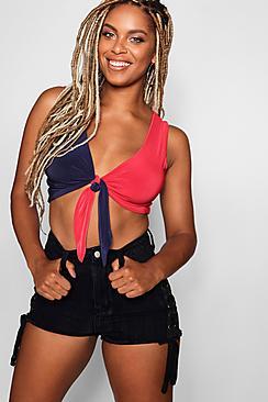 Boohoo Spliced Tie Front Crop