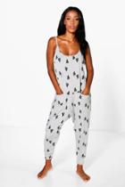 Boohoo Isla Cactus Print Pocket Front Romper Grey