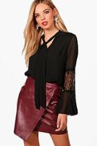 Boohoo Alexis Pussy Bow Lace Trim Blouse
