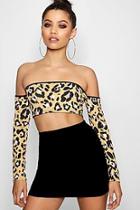 Boohoo Rose Leopard Bardot Long Sleeve Crop