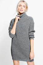 Boohoo Jessica Fisherman Roll Neck Jumper Dress Black