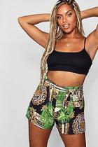 Boohoo Amanda Jungle Scarf Print Tie Belt Shorts