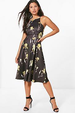 Boohoo Alessa Floral Strappy Midi Skater Dress