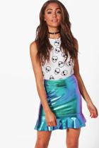 Boohoo Gisela Drop Hem Mermaid Foil Mini Skirt Violet