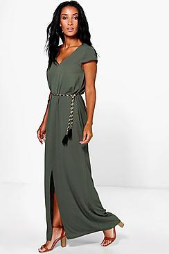Boohoo Sinead Wrap Front Split Maxi Dress