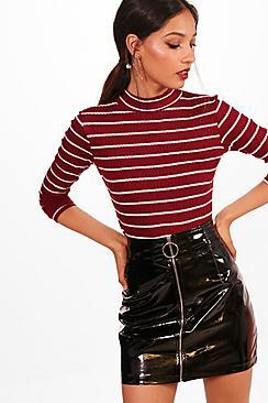 Boohoo Petite Hayley Knitted Stripe Turtle Neck Jumper
