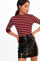 Boohoo Petite Hayley Knitted Stripe Turtle Neck Jumper