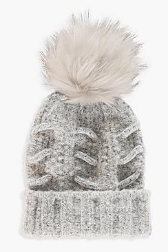 Boohoo Chunky Faux Fur Pom Beanie