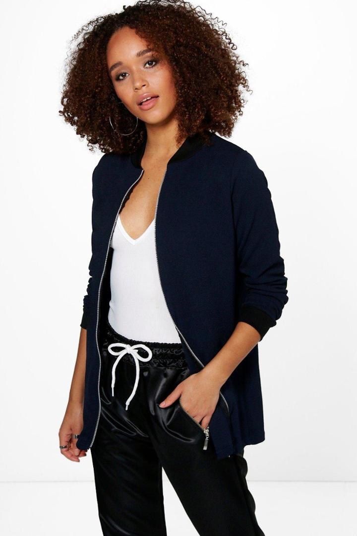 Boohoo Millie Longline Ma1 Bomber Navy