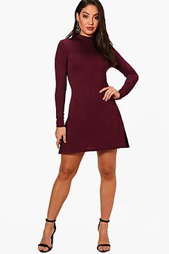 Boohoo Isla High Neck Long Sleeved Swing Dress
