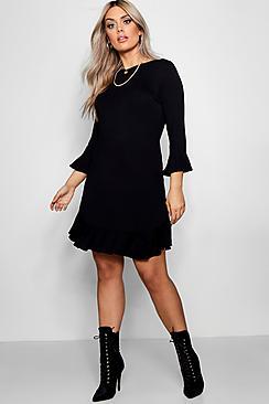 Boohoo Plus Katy Ruffle Hem Bodycon Dress